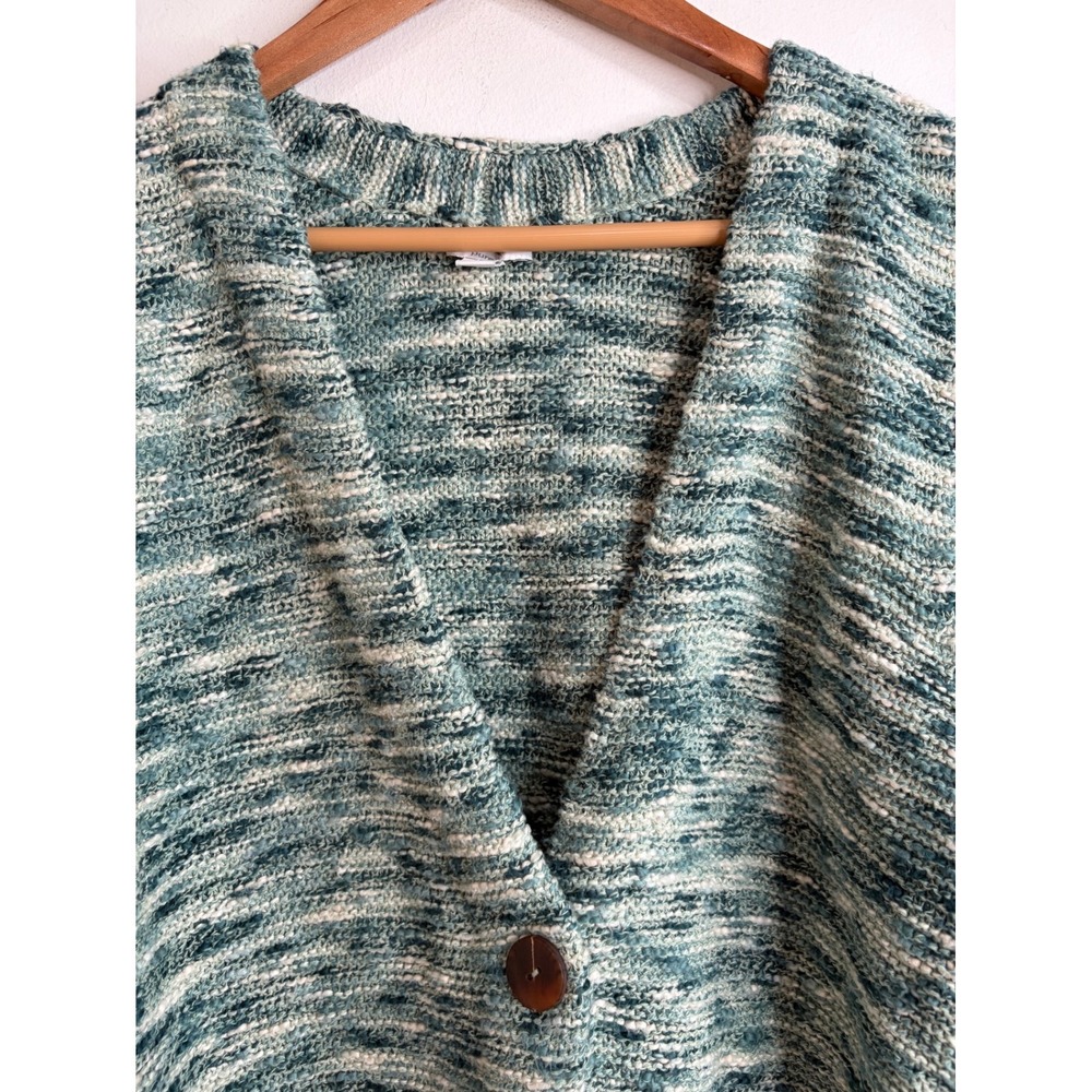 Pure Jill Teal Space Dye Cotton Cardigan Sweater Womens L Preppy Academia Beach - Picture 2 of 8